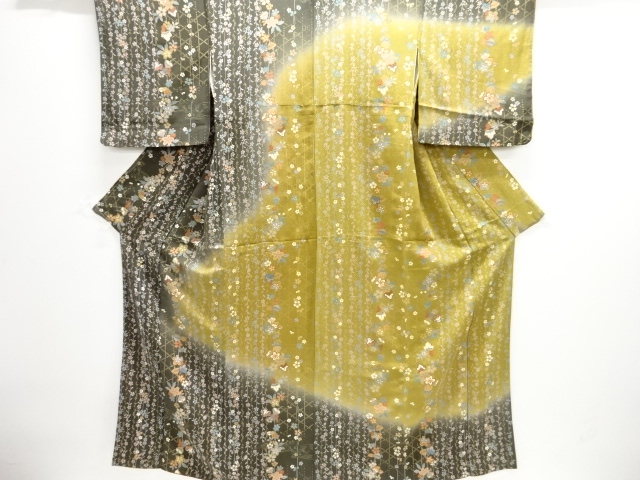 JAPANESE KIMONO / HOMONGI / CHIRIMEN / FLOWER STRIPE